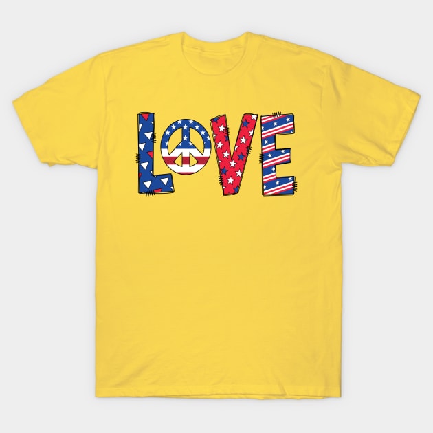 Peace and Love 4th of July cliparts  illustration T-Shirt by RubyCollection